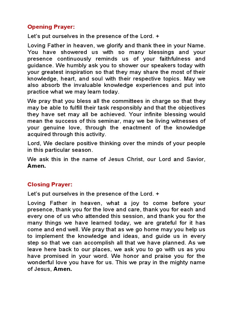 Opening and Closing Prayer for Seminar | PDF
