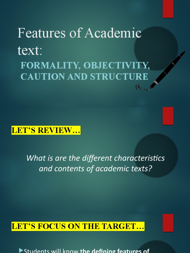 Features of academic text formality objectivity caution and