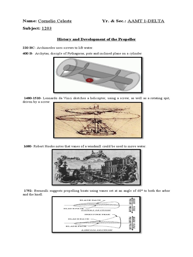 History of Propeller Cornelio Celeste PDF Propeller Aircraft