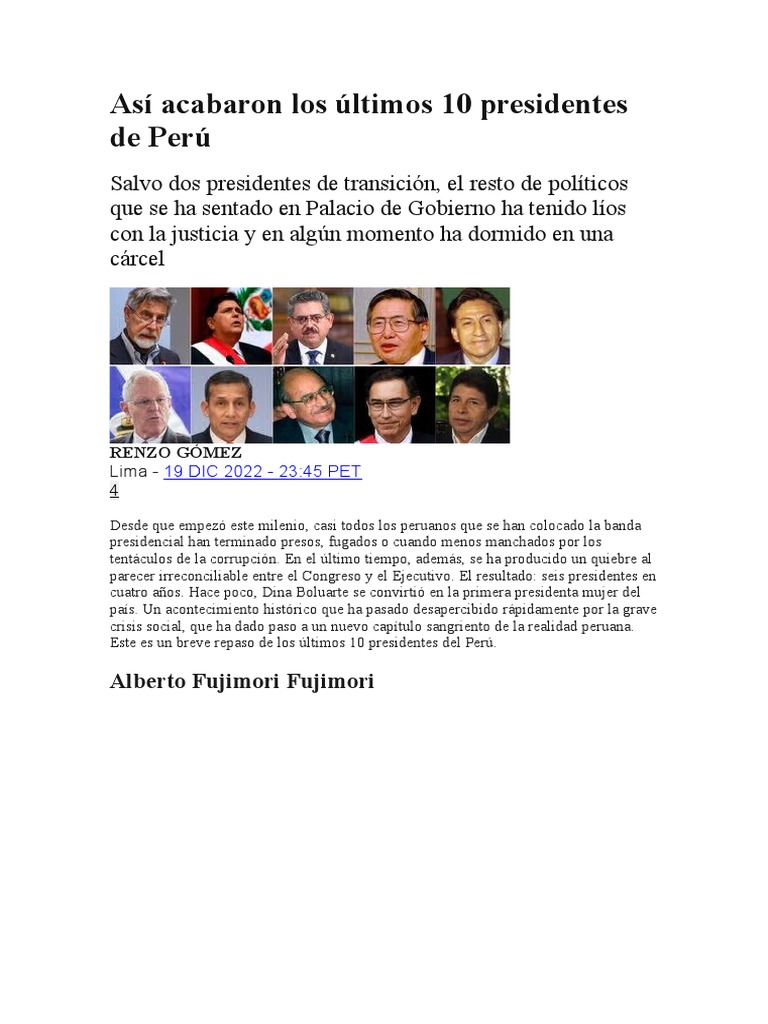 Últimos 10 presidentes del Perú | PDF | Perú | Comunidad andina