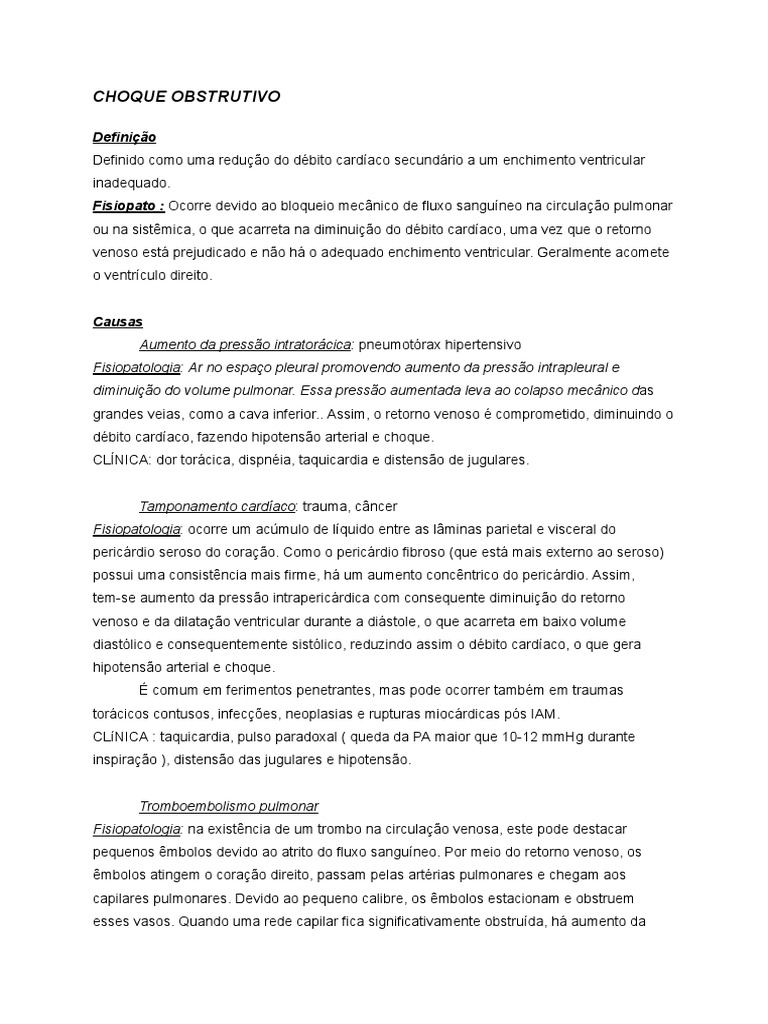 Fisiopatologia e Tratamento do Choque Obstrutivo | PDF | Coração ...