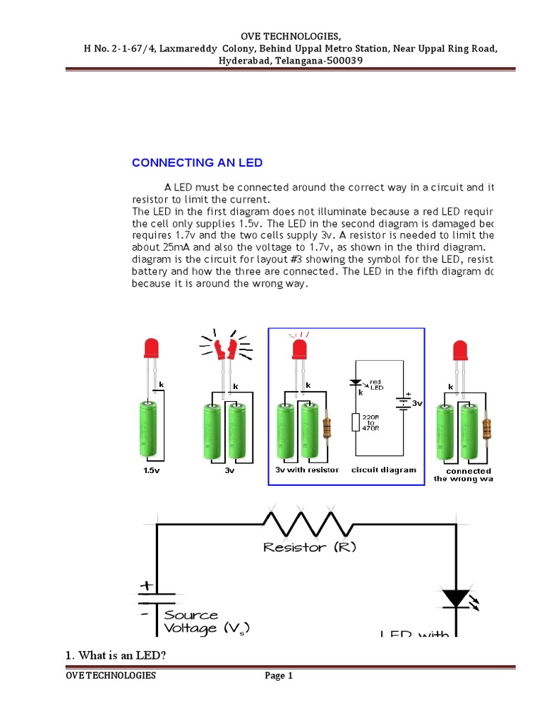 Proper Connection of an LED Using a Resistor to Limit Current and