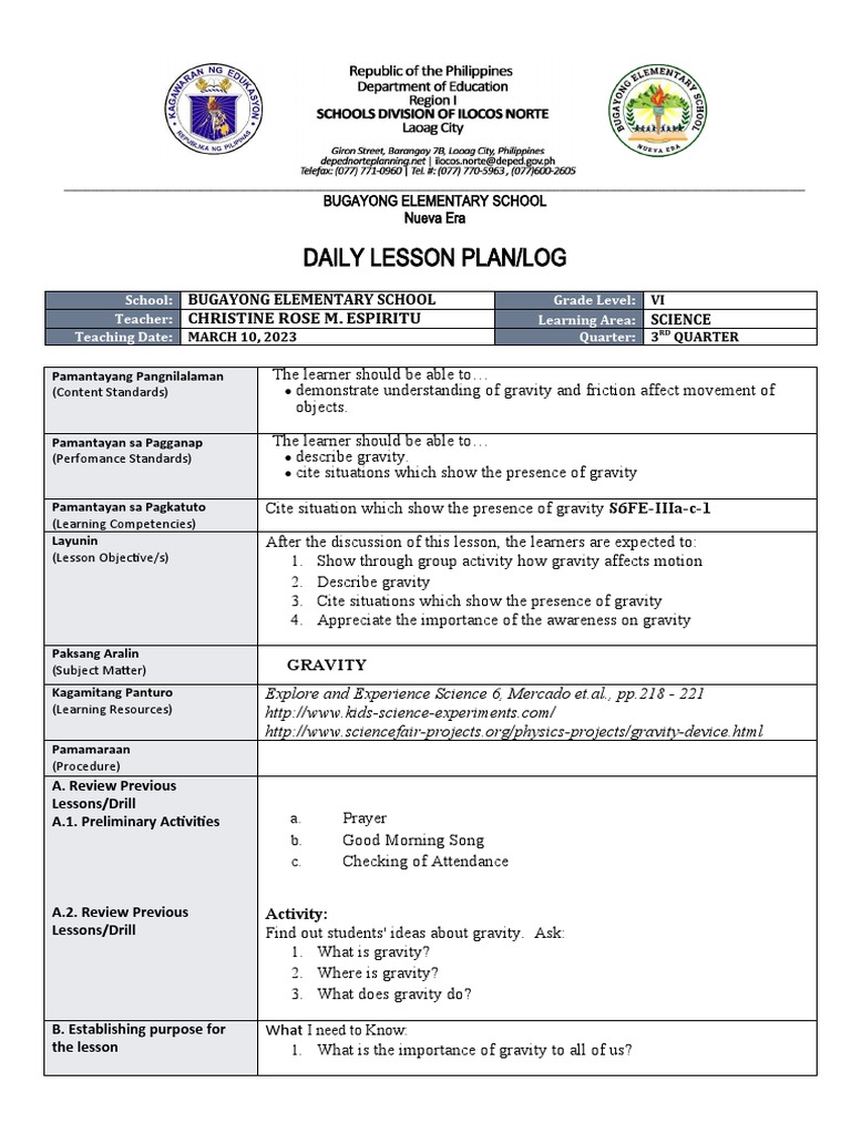 Science 6 - Q3 | PDF | Weight | Gravity