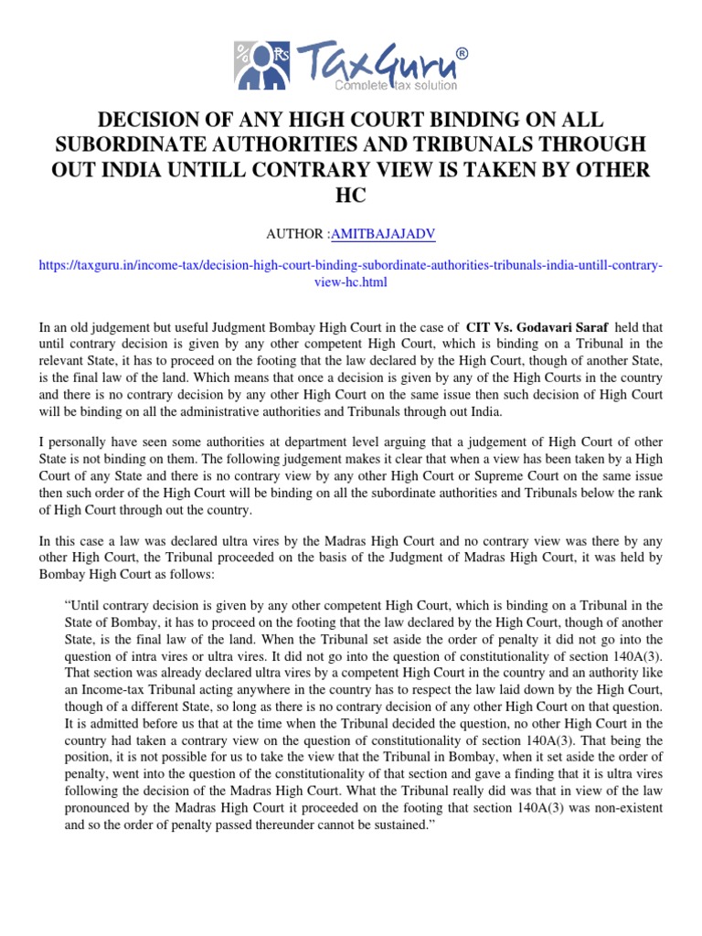 High Court Rulings Binding Nationwide | PDF | Precedent | Judgment (Law)