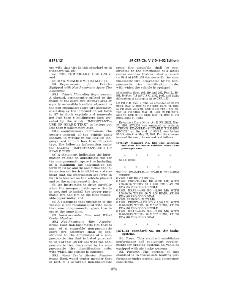 Fmvss 121 Spec | PDF | Trailer (Vehicle) | Brake
