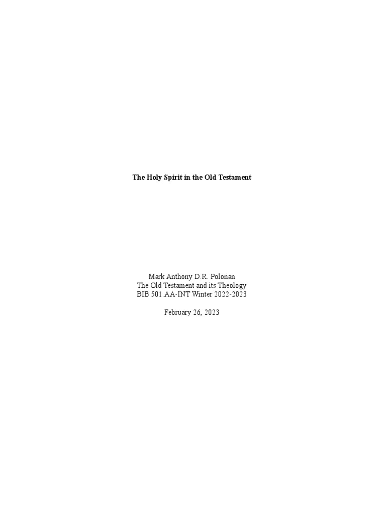 Holy Spirit in The Old Testament | PDF | Elijah | Books Of Kings
