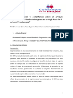 Título: Traducción y Comentarios Sobre El Artículo "Aspirin Versus Placebo in Pregnancies at High Risk For P Reterm Preeclampsia"