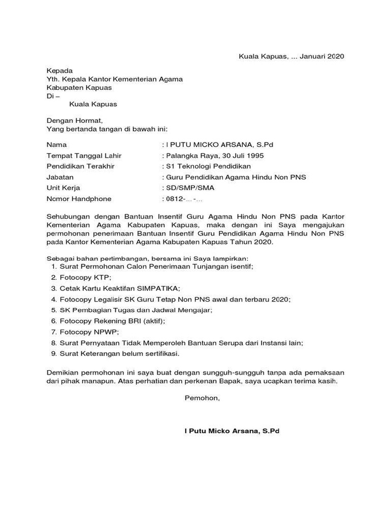 Surat Permohonan Insentif | PDF