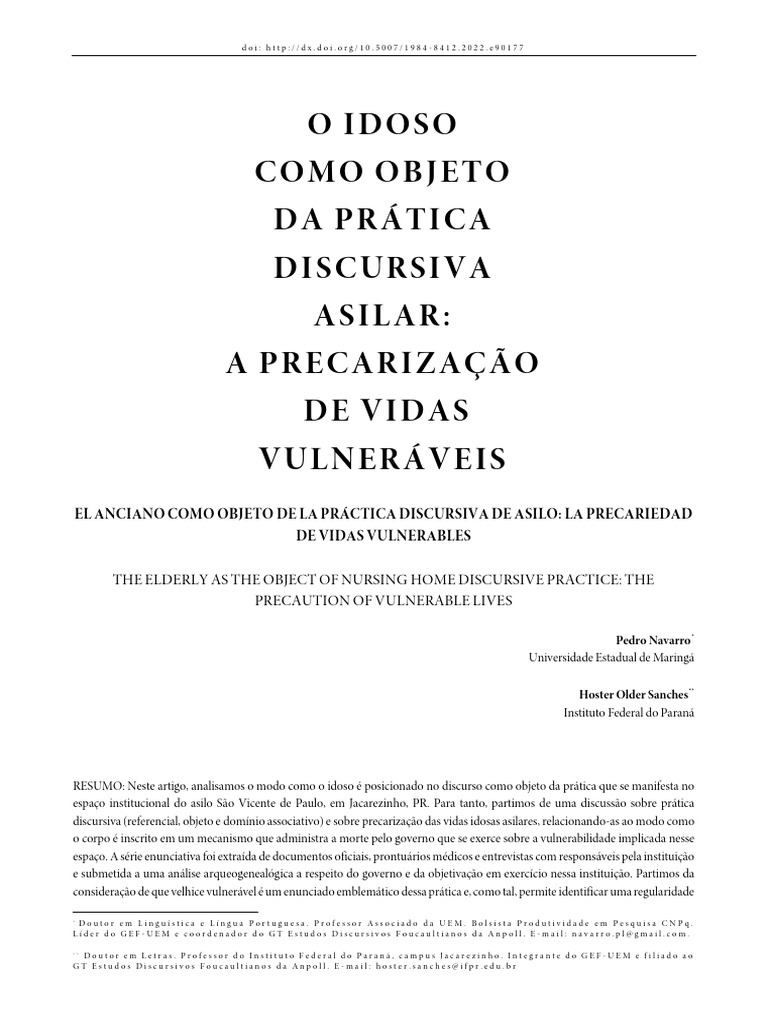 Texto Encontro 2 O Idoso Como Objeto Da Prática Discursiva Asilar | PDF ...