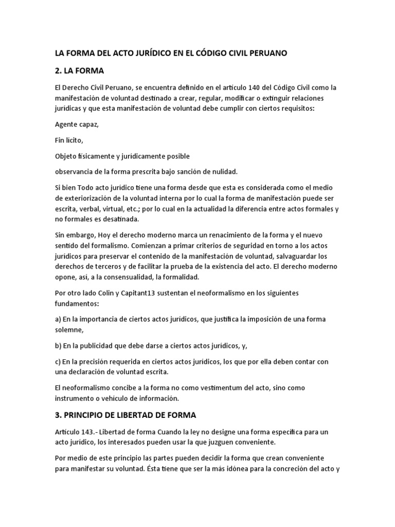 La Forma Del Acto Jurídico en El Código Civil Peruano 2. La Forma | PDF ...