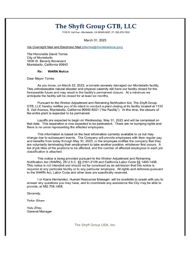Shyft Group Fears Layoffs | PDF