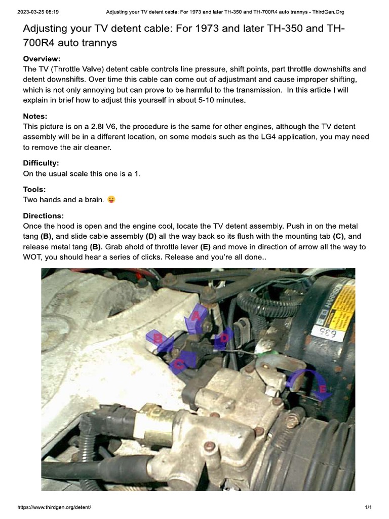 Adjusting Your TV Detent Cable For 1973 and Later TH700R4 Auto