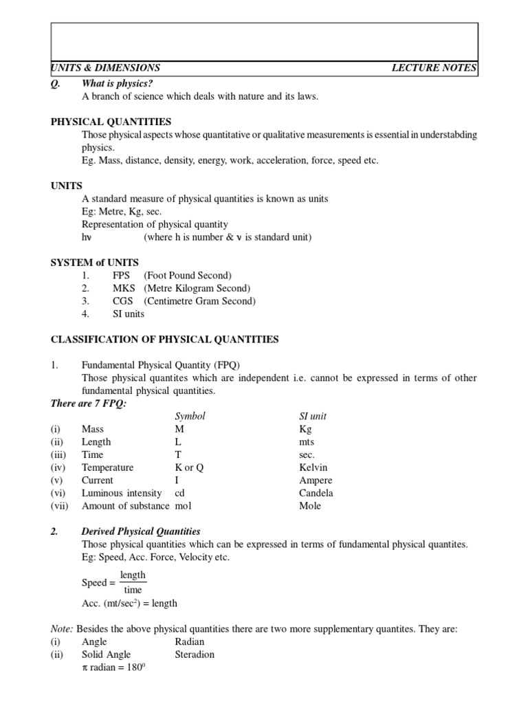 Units & Dimensions PDF Kilogram Measurement