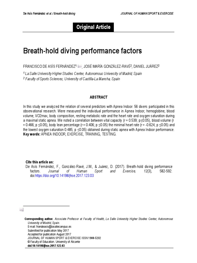 BreathHold Diving Performance Factors PDF Apnea Underwater Diving