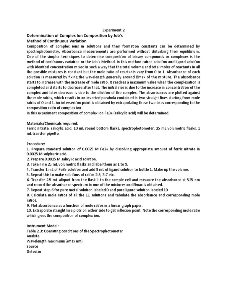 3 determination of complex ion by jobs method pdf absorbance