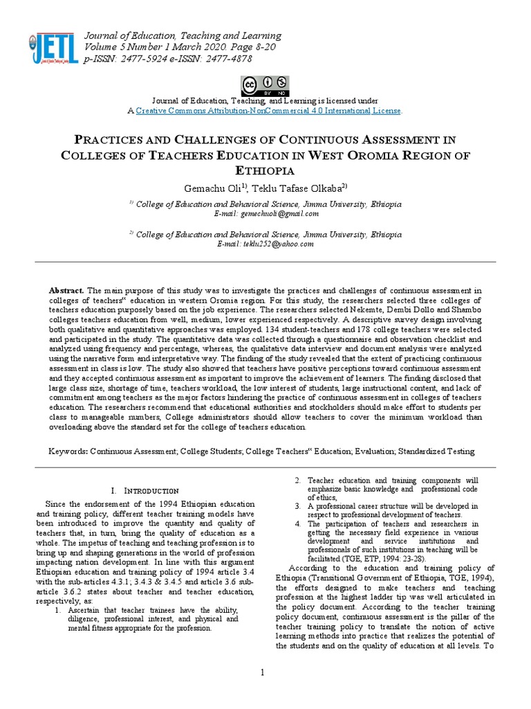 Practices And Challenges Of Continuous Assessment Pdf Educational