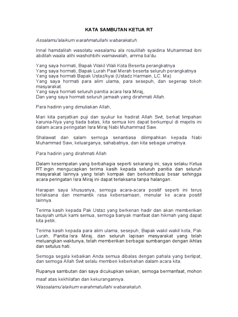 Kata Sambutan Ketua RT | PDF