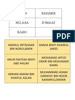 Isnin Khamis Selasa Jumaat Rabu