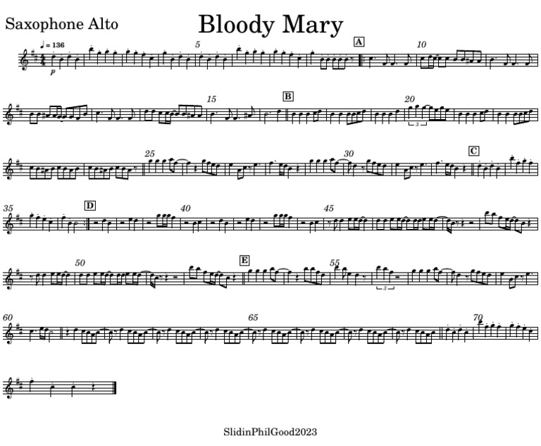Bloody Mary-Saxophone - Alto | PDF | Saxophone | Woodwind Instruments