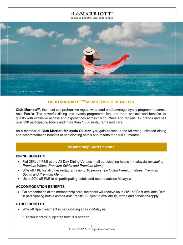 Club Marriott Membership Benefits PDF Hotel Restaurants