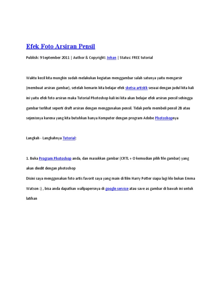 Tutorial Efek Foto Arsiran Pensil | PDF | Metode & Bahan Ajar | Komputer