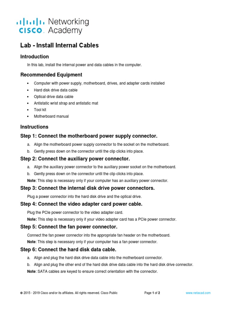 Installing PC Internal Cables Guide | PDF