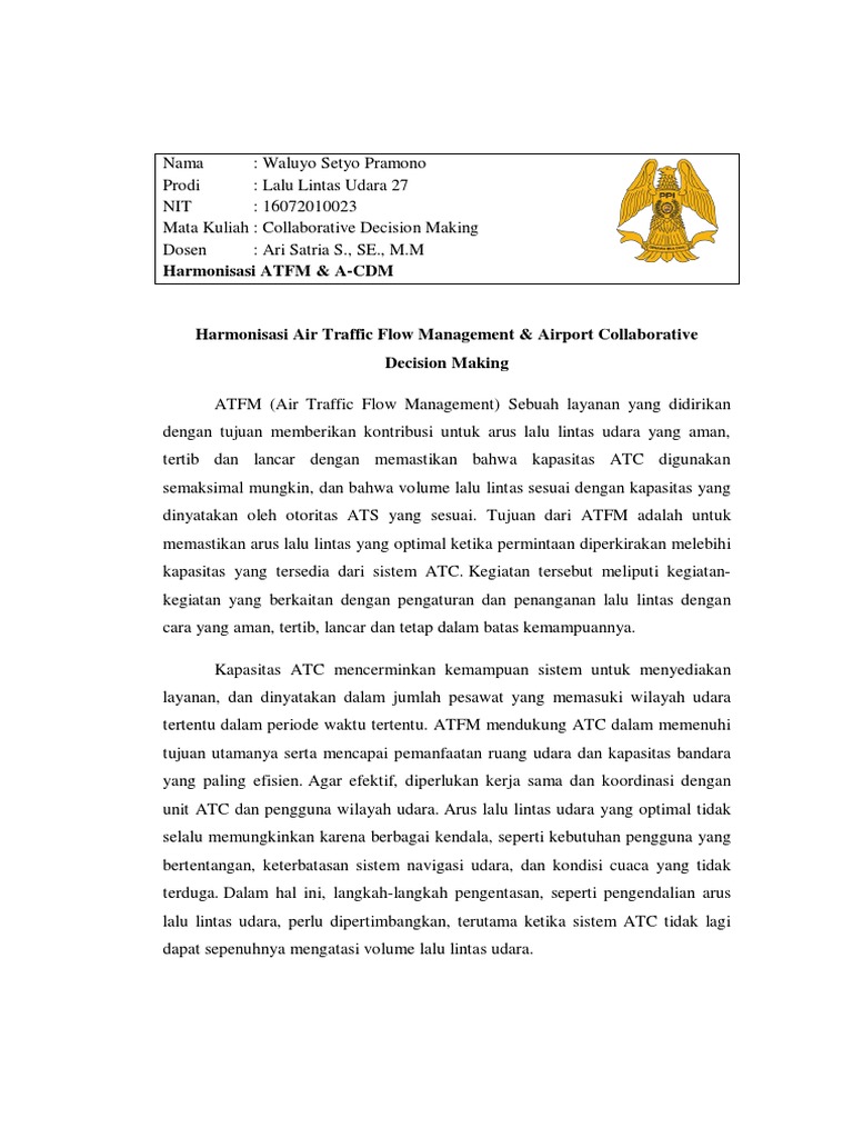 Harmonisasi ATFM dan A-CDM dalam Penerbangan | PDF | Teknologi & Rekayasa