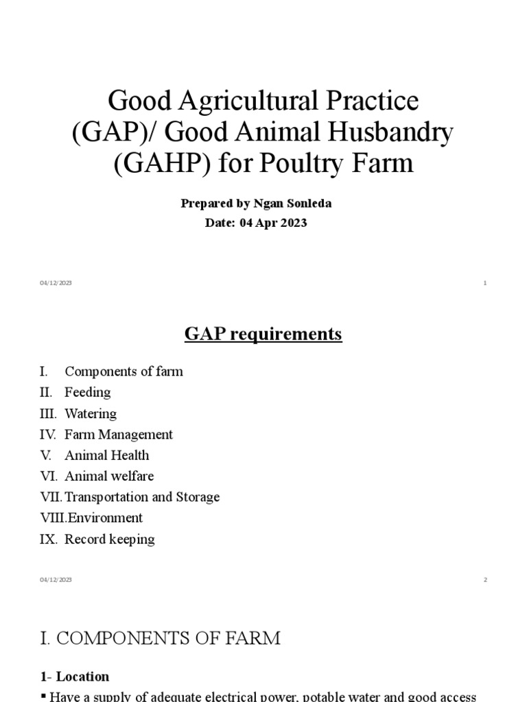 Good agricultural practice gap good animal husbandry gahp for
