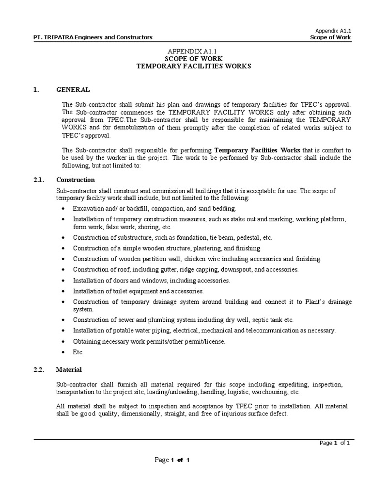 Temporary Facilities Scope of Work | PDF | Building Engineering | Civil ...