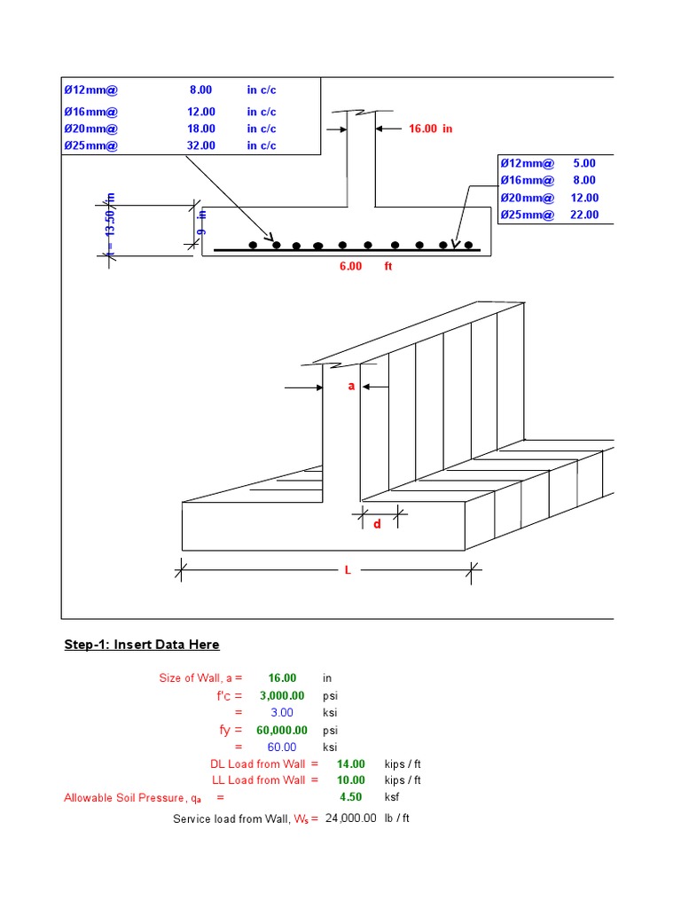 Design of Reinforced Concrete Footing to Support a Retaining Wall