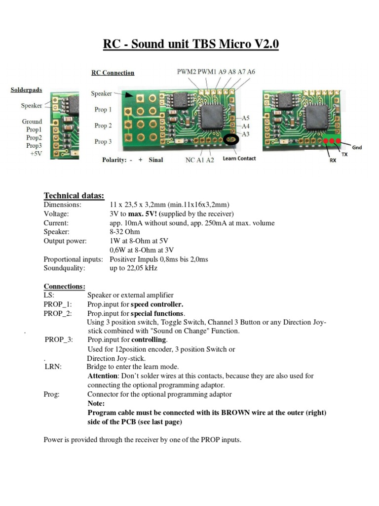 TBS Micro V2.0 Sound Unit Manual | PDF | Switch | Electrical Connector