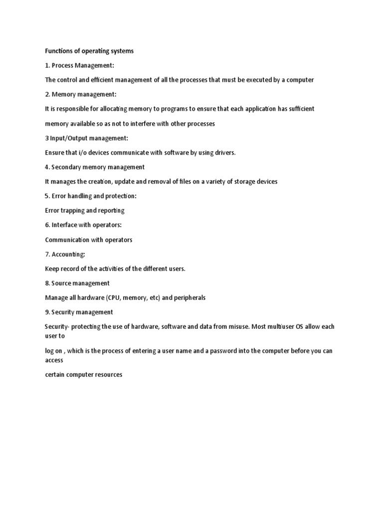 Functions of Operating Systems | PDF