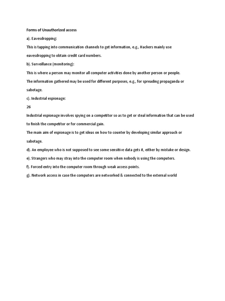 Types of Unauthorized Access Explained | PDF