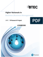 Pearson Higher Nationals Business Management Research Project Logbook