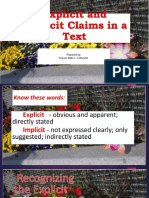 Identifying Claims Explicitly or Implicitly Made in A Written Text
