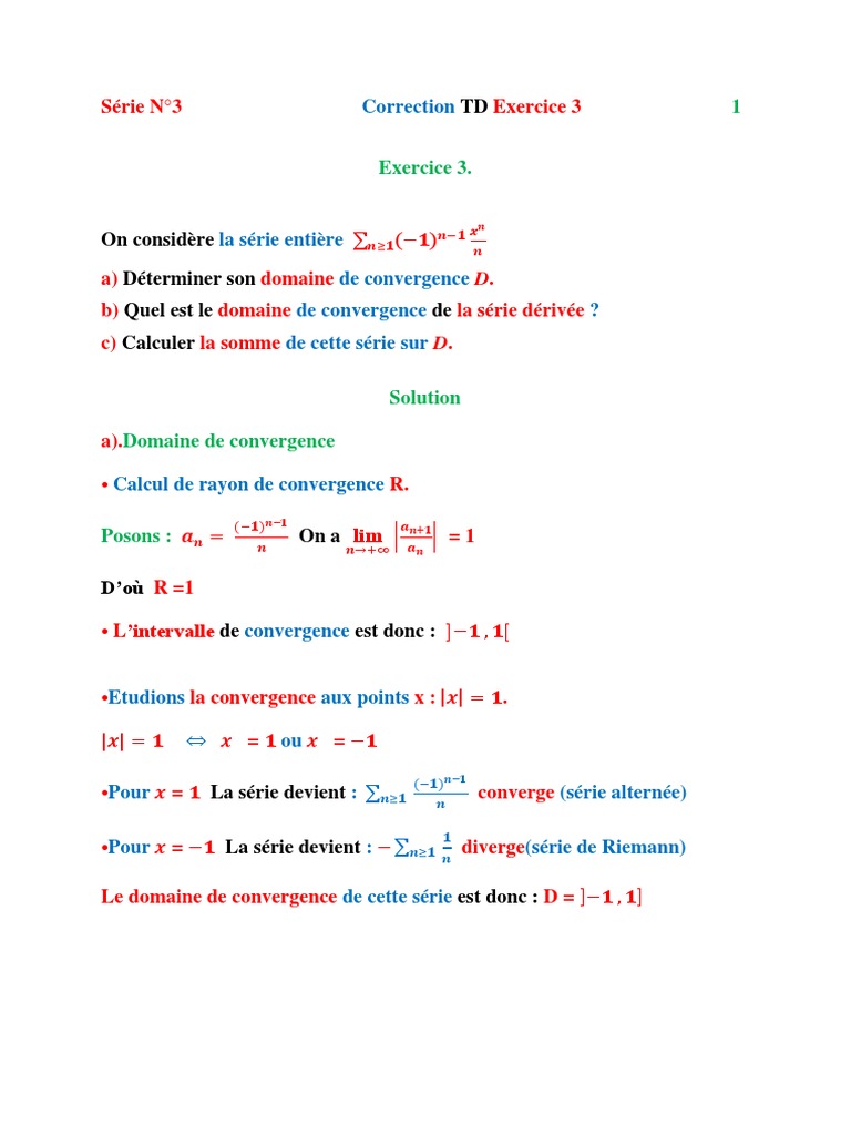 Correction de l'Exercice 3 de Maths | PDF | Série entière | Objets ...