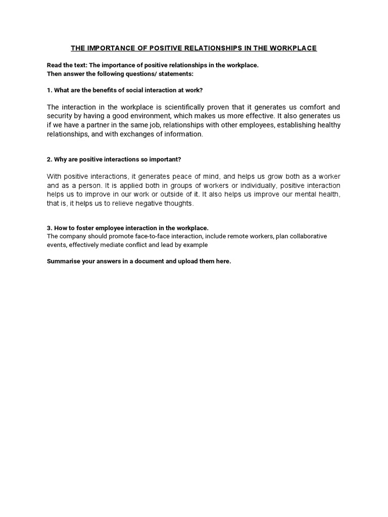 Importance Of Relationships In The Workplace
