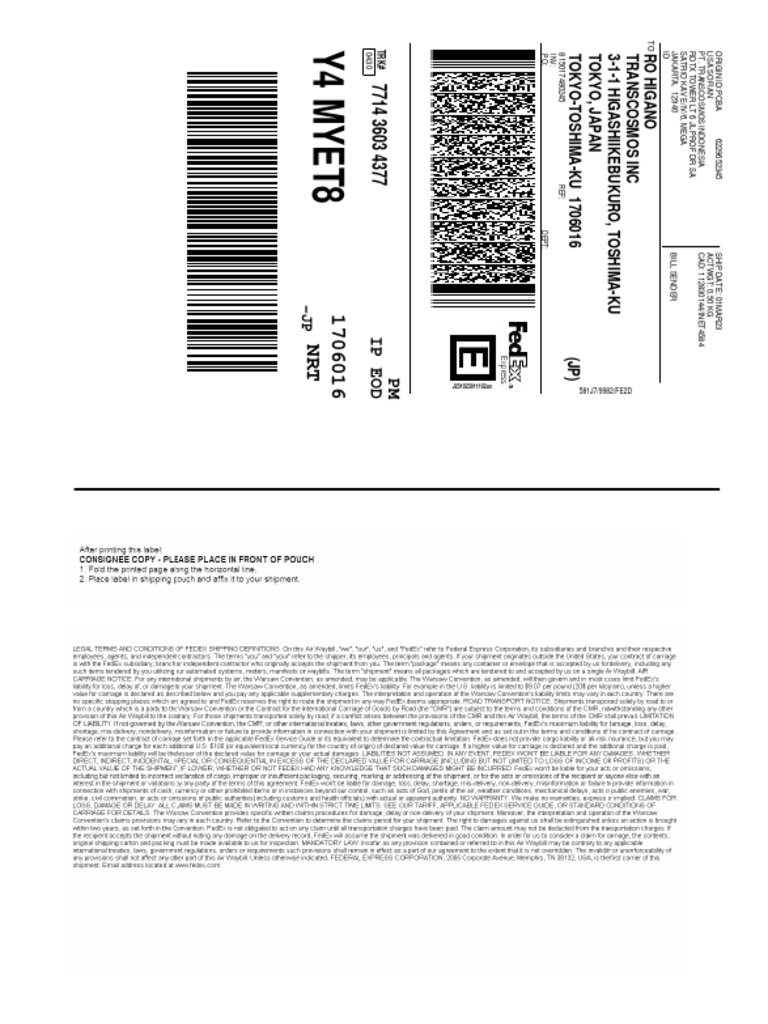 FedEx Shipping Document 01MAR23 | PDF | Fed Ex | Business