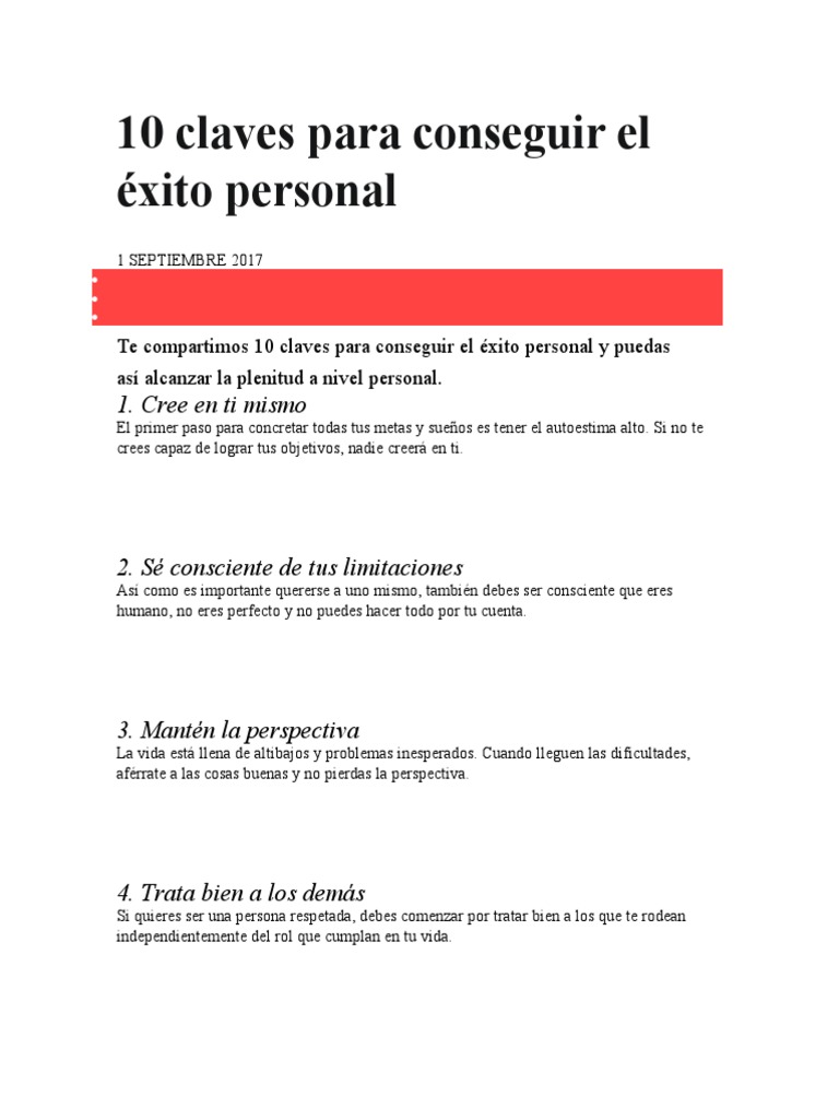 10 Claves para el Éxito Personal | PDF | Crecimiento personal y ...