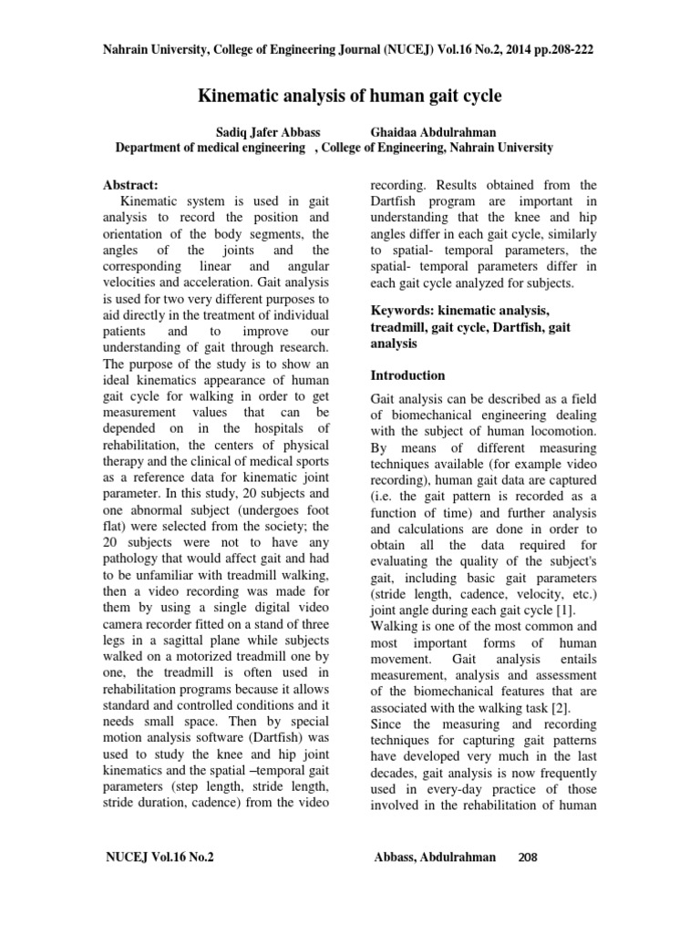 Kinematic Analysis of Human Gait Cycle: Abstract | PDF | Anatomical ...