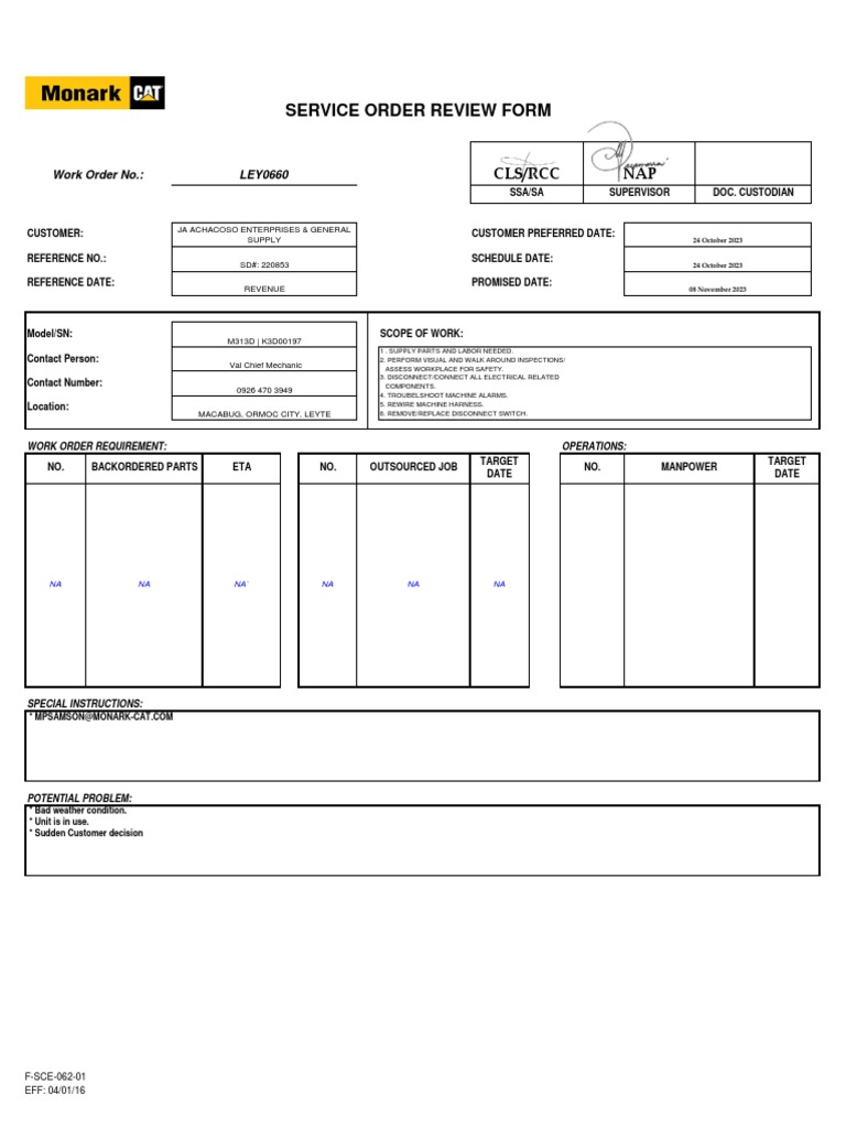 Service Order Review Form: CLS/RCC NAP | PDF