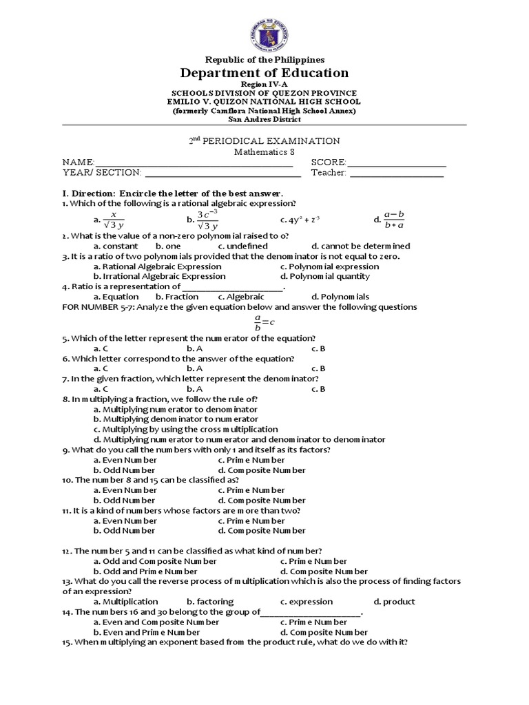 Math 8 Periodical Exam Guide | PDF | Cartesian Coordinate System | Numbers