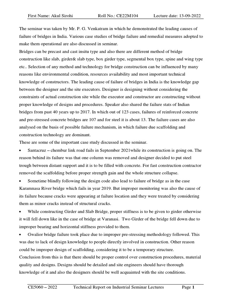 Industrial Seminar Conclusion PDF Concrete Bridge