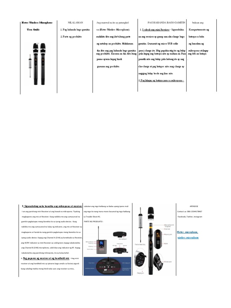Hotec Wireless Microphone NILALAMAN Ang Manwal Na Ito Ay Patungkol PAG