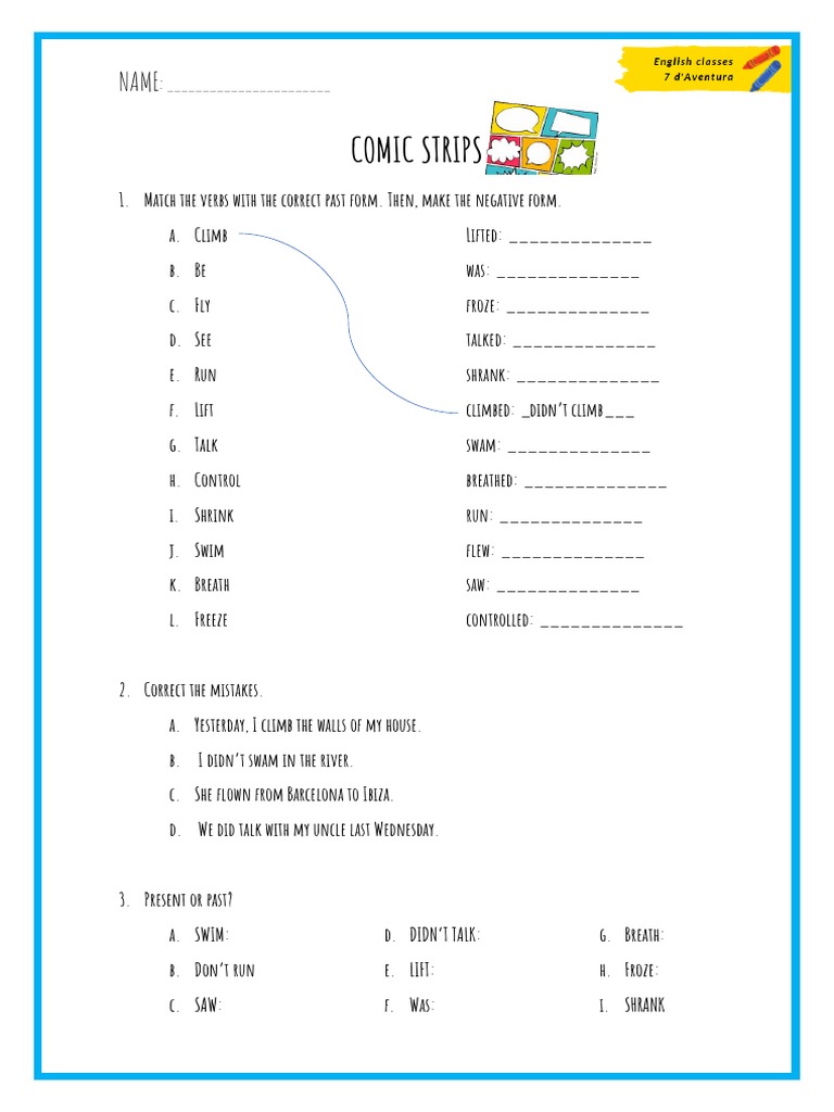 Comic Strips: Verbs and Past Forms | PDF