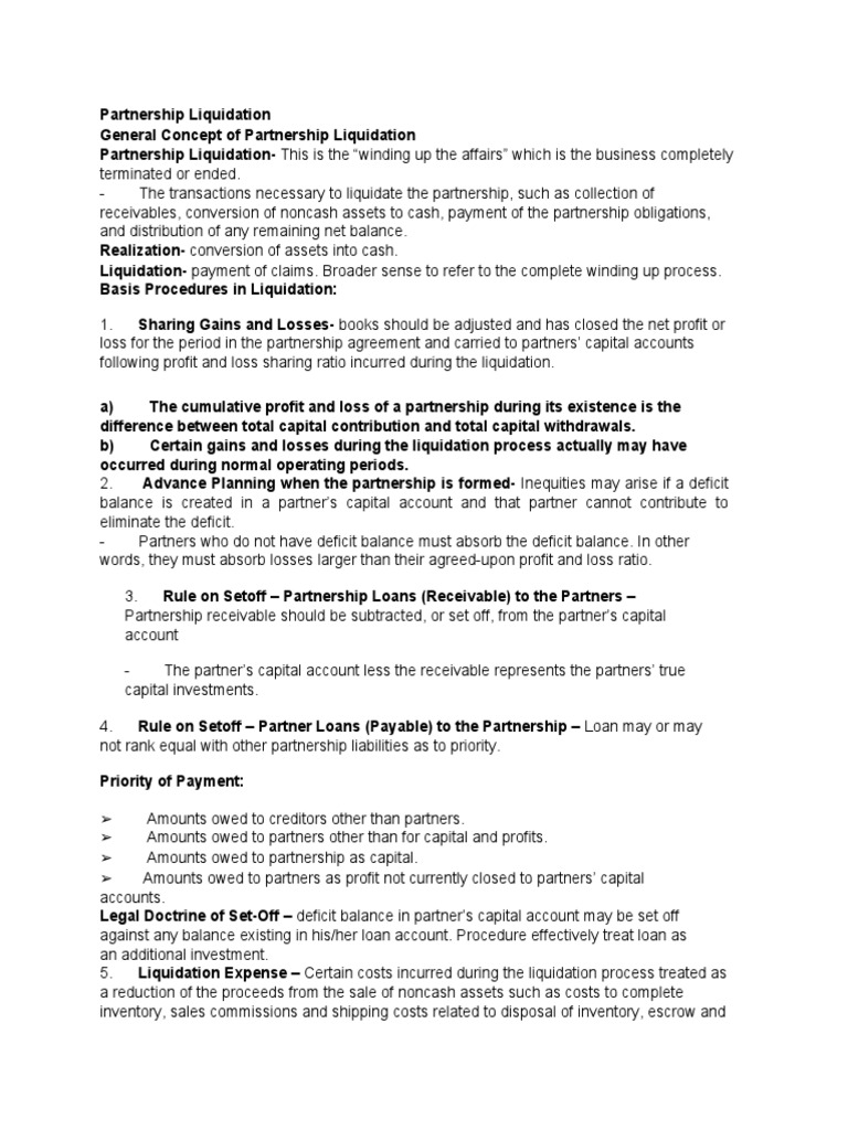 Partnership Liquidation Procedures Explained | PDF | Partnership ...