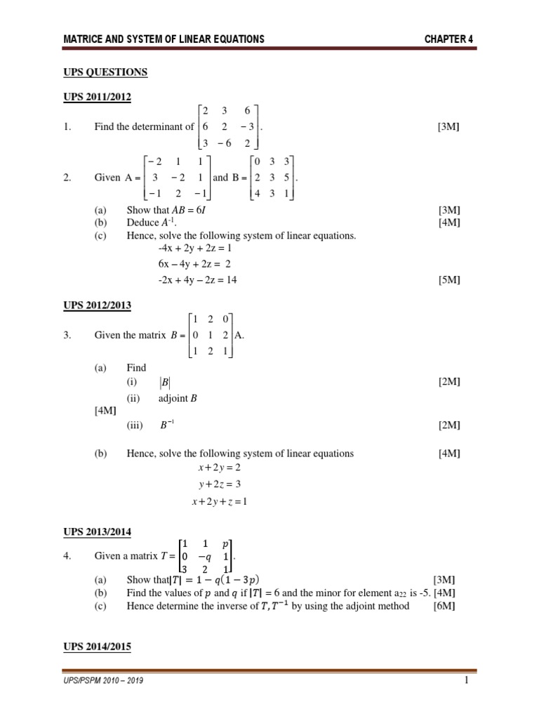 Linear Equations and Matrix Solutions | PDF | Matrix (Mathematics ...