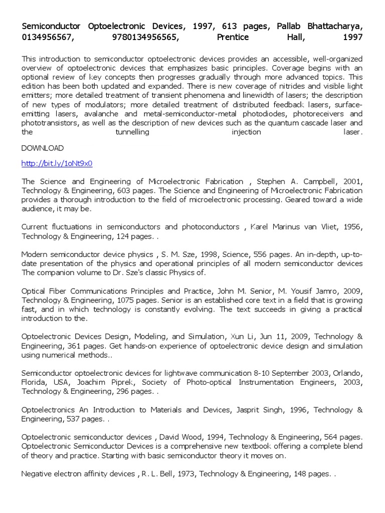 Semiconductor Optoelectronic Devices, 1997, 613 Pages, Pallab