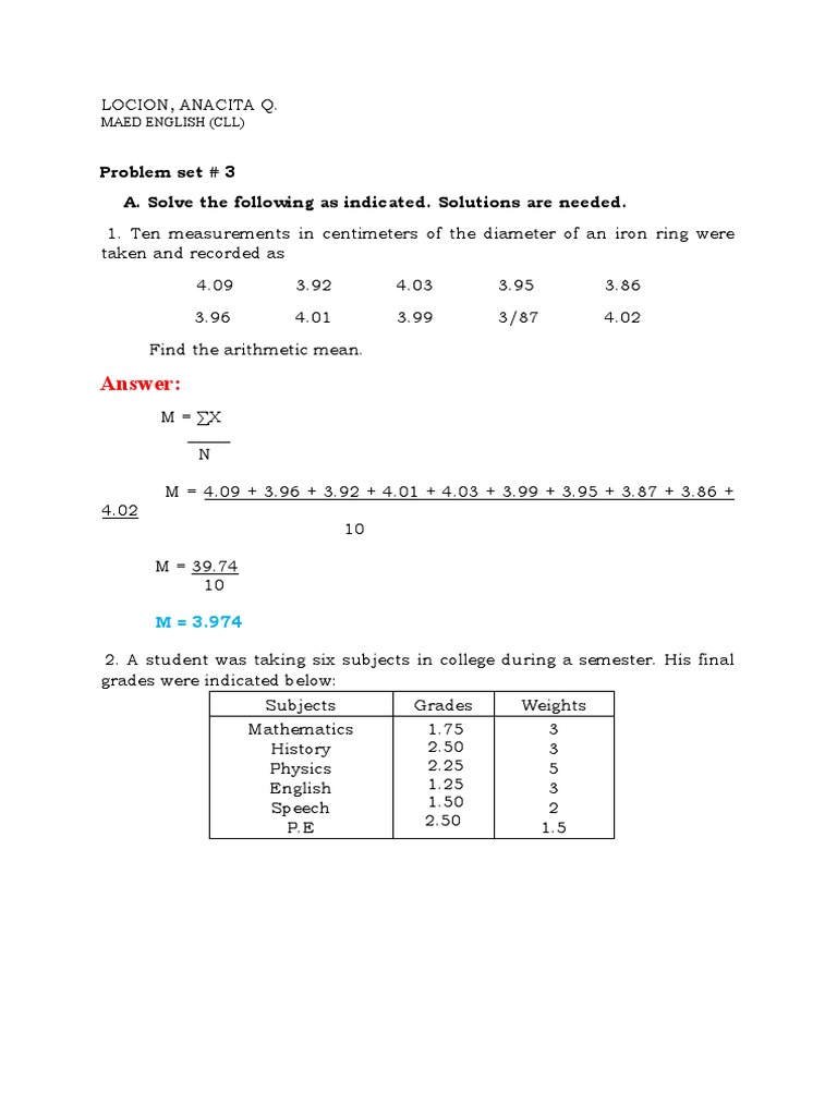 Statistical Analysis Problem Set | PDF | Mode (Statistics) | Median