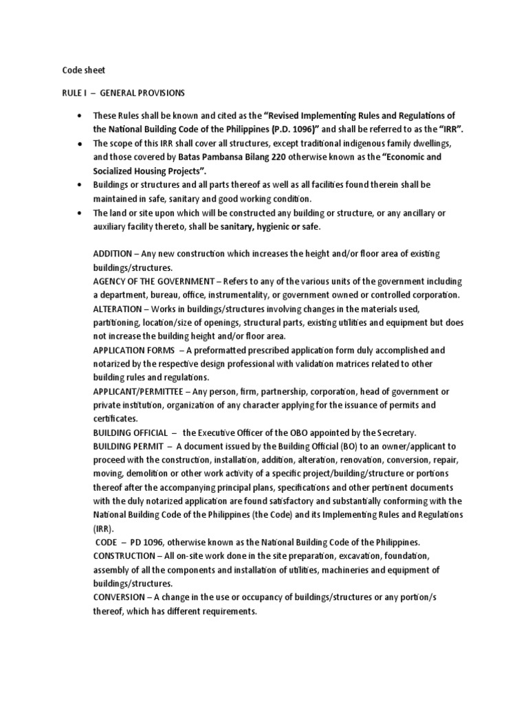 The National Building Code of The Philippines (P.D. 1096) " and Shall